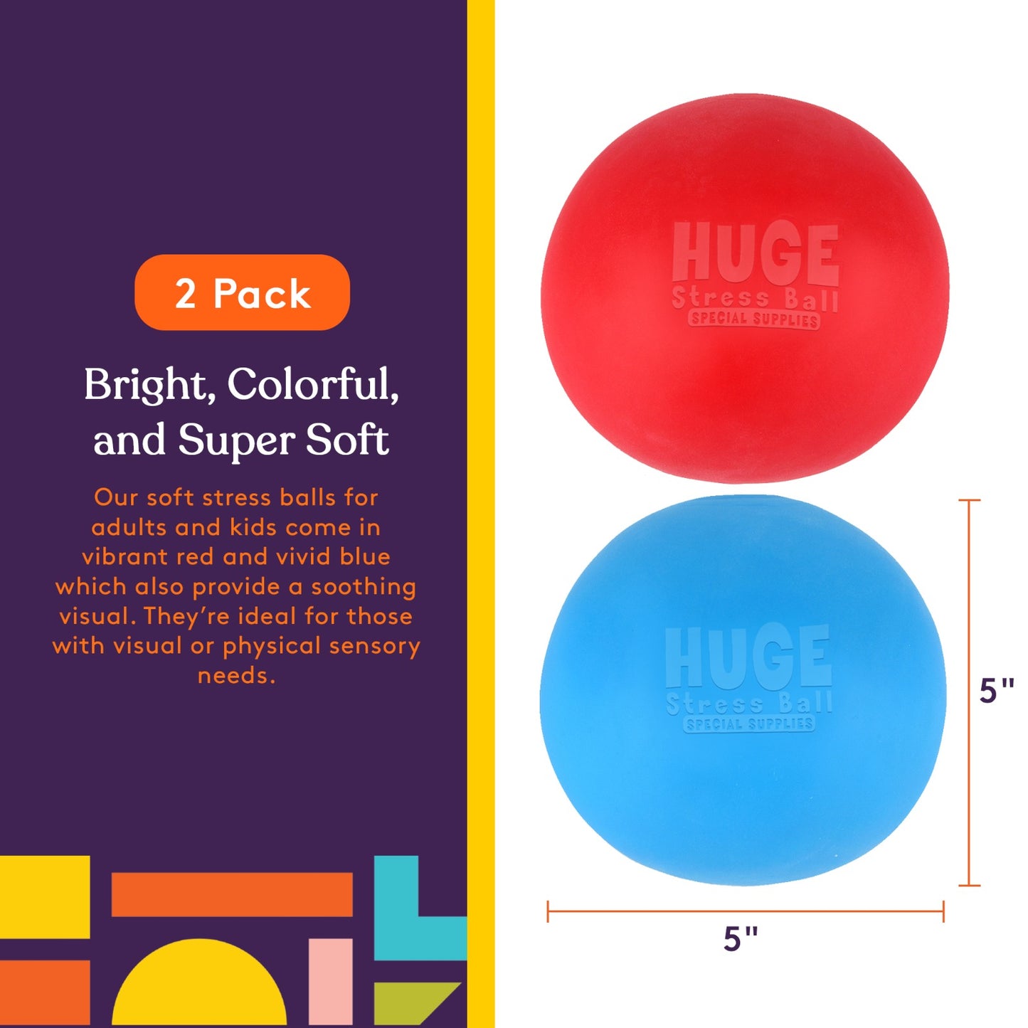 Jumbo Size Stress Balls for Kids and Adults - 2 Pack - Red and Blue