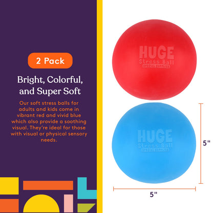 Jumbo Size Stress Balls for Kids and Adults - 2 Pack - Red and Blue