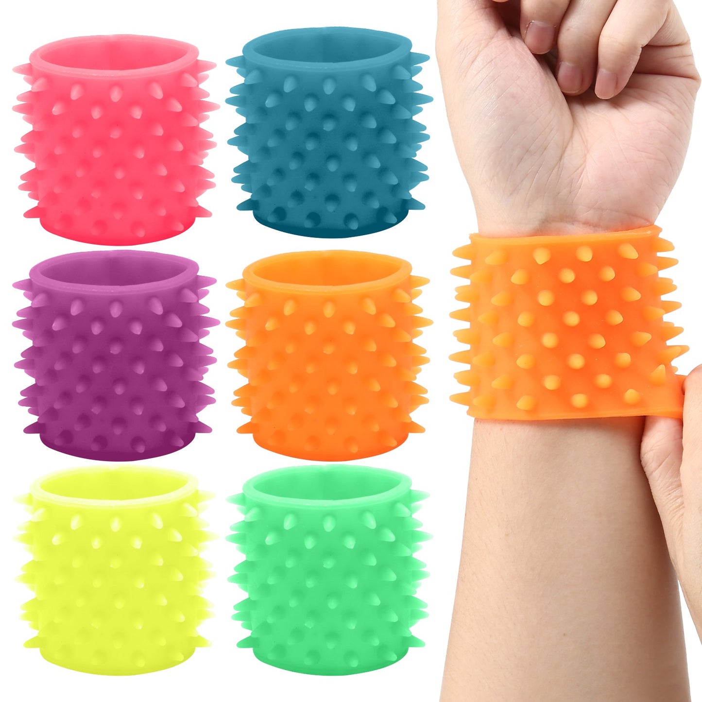 Special Supplies Sensory Fuzzy Band Bracelets for Kids, 6 Pack, Flexible and Stretchy Wearable Sensory Toys, Tactile Silicone Squiggly Touch, Bright and Colorful Wristbands