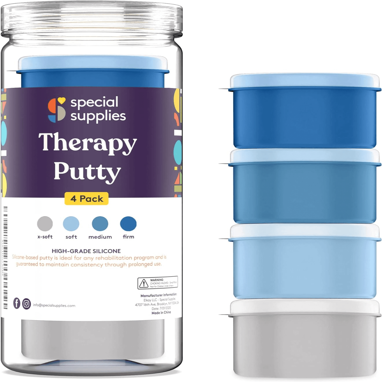 Therapy Putty for Kids and Adults - Resistive Hand Exercise Stress Relief Therapy Putty Kit, Set of 4 Strengths, Three Ounces of Each Putty