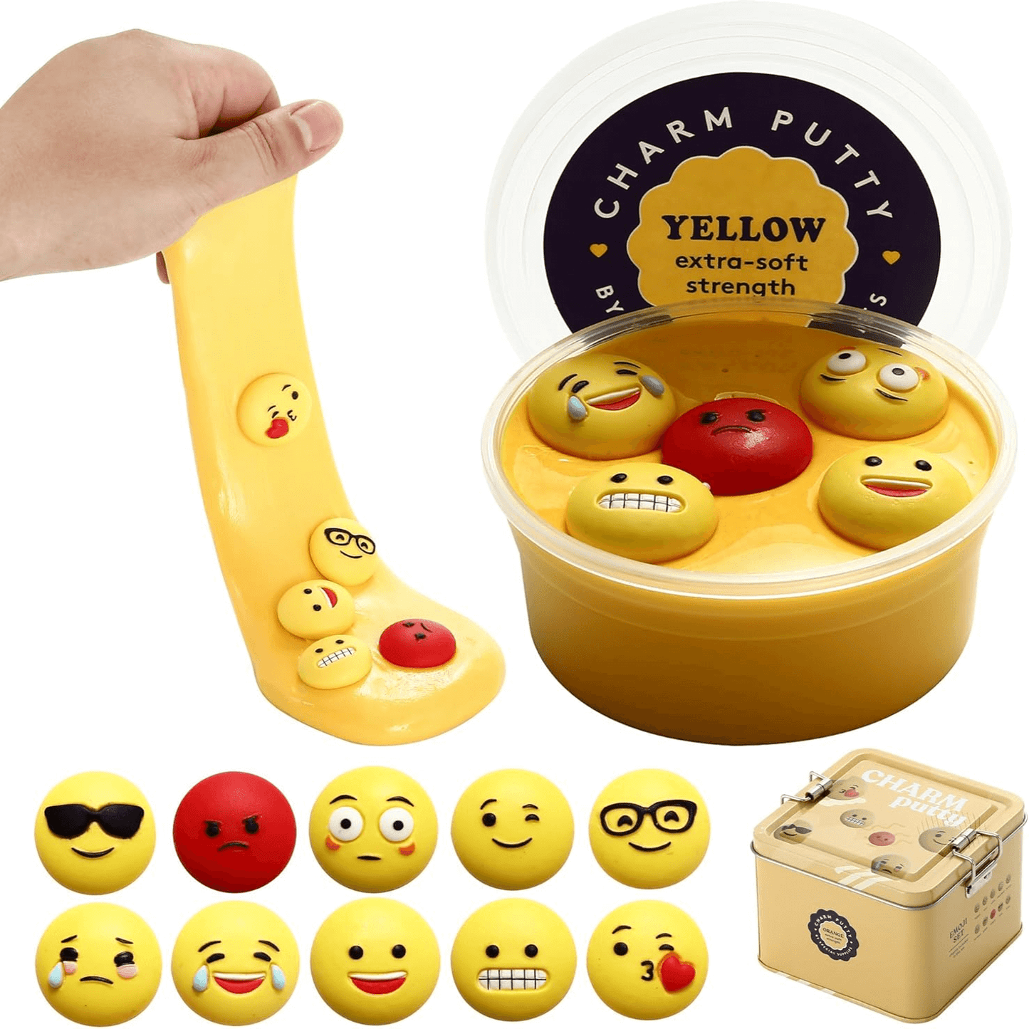 Special Supplies Sensory Therapy Putty for Kids and Adults with 10 Cute Charms - Resistive Hand Exercise Stress Relief Therapy Putty, Five Ounces of Each Putty (Emoji Set - Strength: X-Soft)