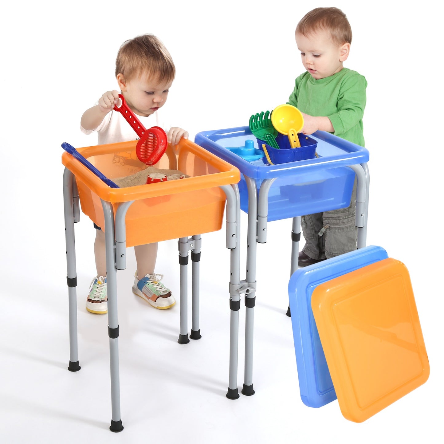 Sensory Activity Table for Kids and Toddlers with 2 Plastic Buckets and 7 Beach Toys