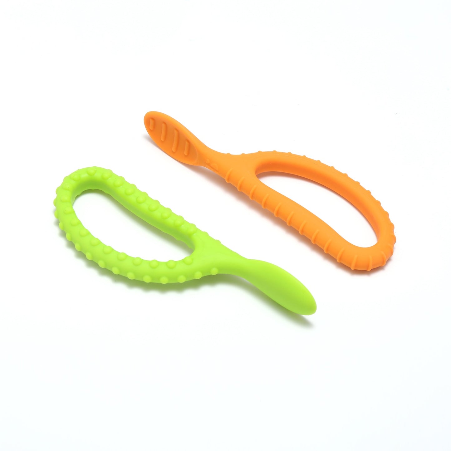 Special Supplies Duo Spoon Loops Oral Motor Therapy Tools, 2 Pack, Textured Stimulation and Sensory Input Treatment for Babies, Toddlers or Kids, BPA Free Silicone with Flexible, Easy Handle-Green & Orange