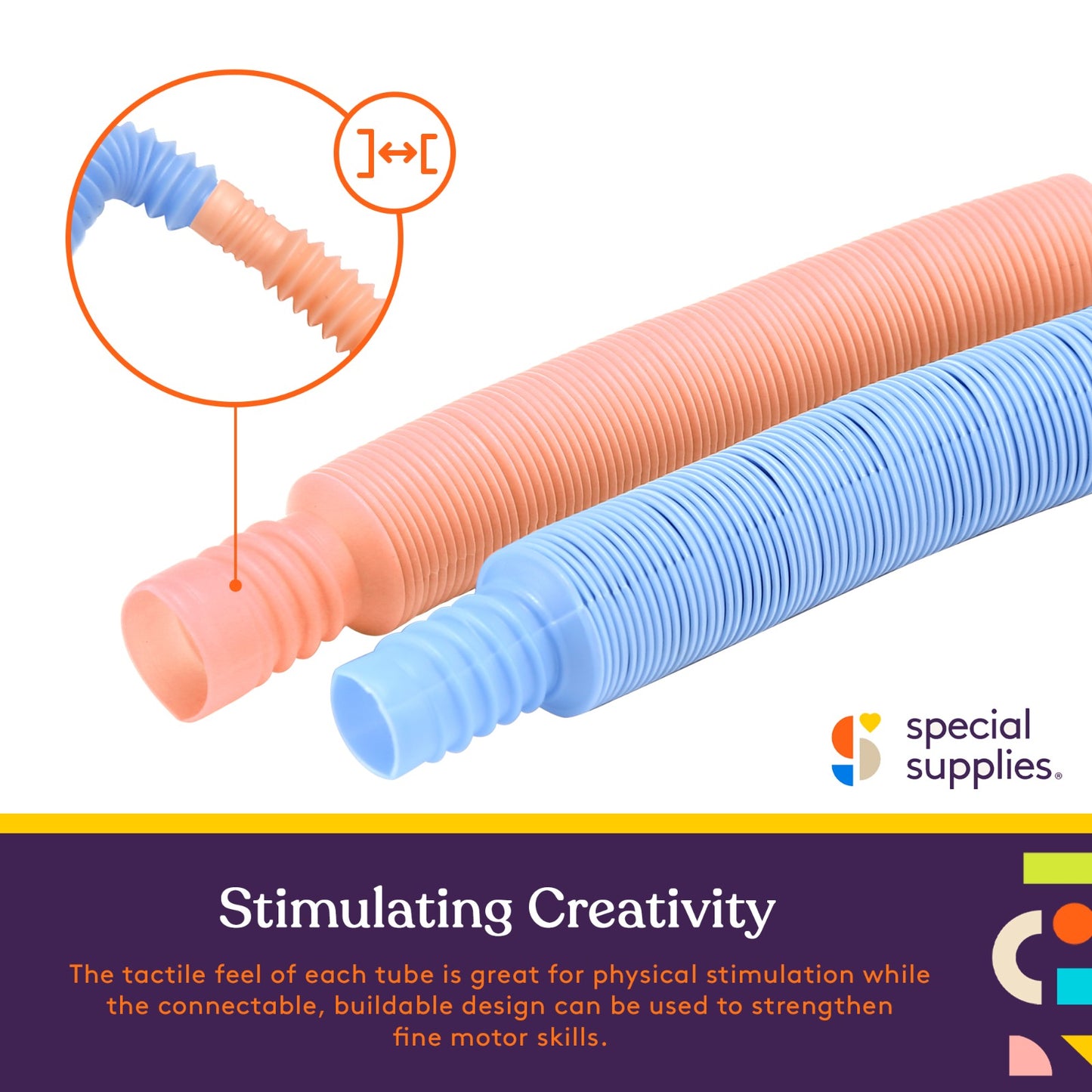 Special Supplies 12-Pack MINI Fun Pull and Pop Tubes for Kids Stretch, Bend, Build, and Connect Toy, Provide Tactile and Auditory Sensory Play, Colorful, Heavy-Duty Plastic (Pastel)