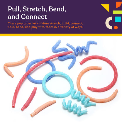 Special Supplies 12-Pack MINI Fun Pull and Pop Tubes for Kids Stretch, Bend, Build, and Connect Toy, Provide Tactile and Auditory Sensory Play, Colorful, Heavy-Duty Plastic (Pastel)