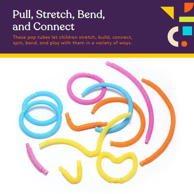 Special Supplies 12-Pack MINI Fun Pull and Pop Tubes for Kids Stretch, Bend, Build, and Connect Toy, Provide Tactile and Auditory Sensory Play, Colorful, Heavy-Duty Plastic (Primary)