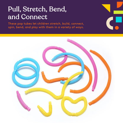 Special Supplies 12-Pack MINI Fun Pull and Pop Tubes for Kids Stretch, Bend, Build, and Connect Toy, Provide Tactile and Auditory Sensory Play, Colorful, Heavy-Duty Plastic (Primary)