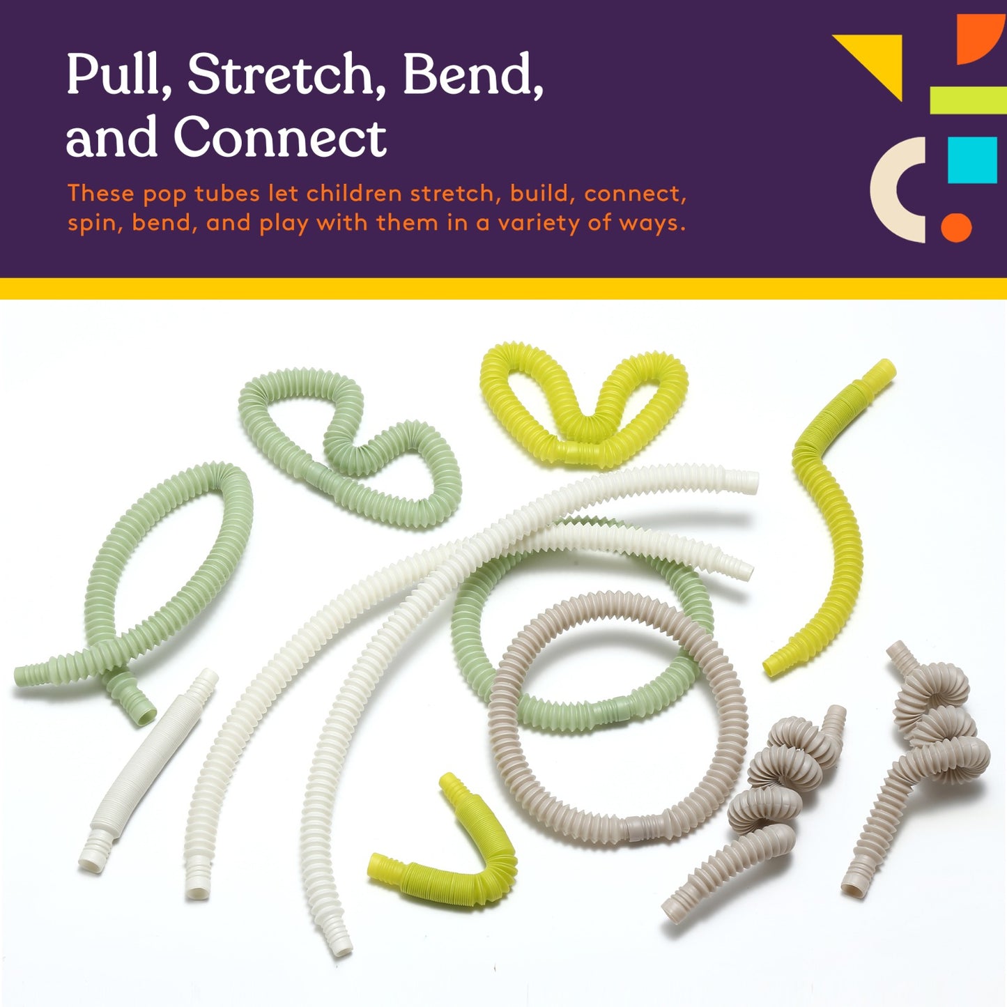 Special Supplies 12-Pack MINI Fun Pull and Pop Tubes for Kids Stretch, Bend, Build, and Connect Toy, Provide Tactile and Auditory Sensory Play, Colorful, Heavy-Duty Plastic (Camo)