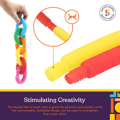 Special Supplies 30-Pack MINI Fun Pull and Pop Tubes Mini for Kids Stretch, Bend, Build, and Connect Toy, Provide Tactile and Auditory Sensory Play, Colorful, Heavy-Duty Plastic