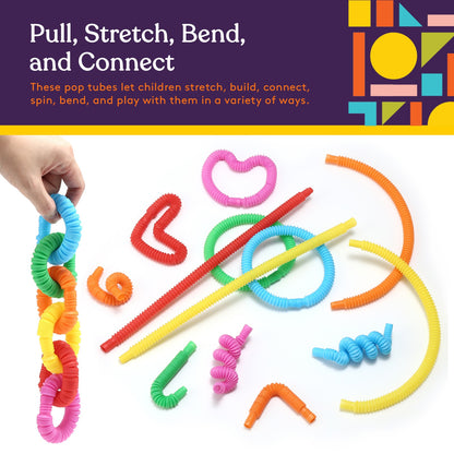 Special Supplies 30-Pack MINI Fun Pull and Pop Tubes Mini for Kids Stretch, Bend, Build, and Connect Toy, Provide Tactile and Auditory Sensory Play, Colorful, Heavy-Duty Plastic