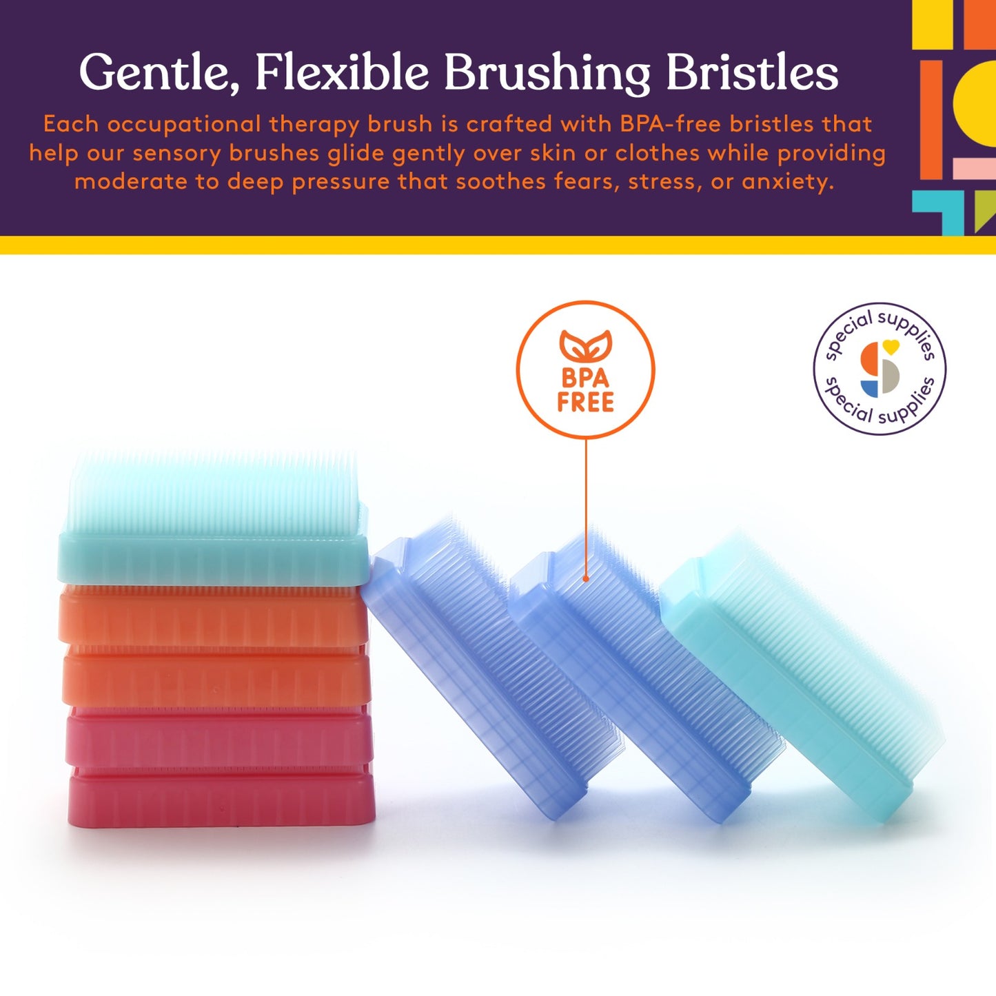 Special Supplies Therapressure Therapy Brush for Occupational and Sensory Brushing - Pastel Colors - 8 Pack