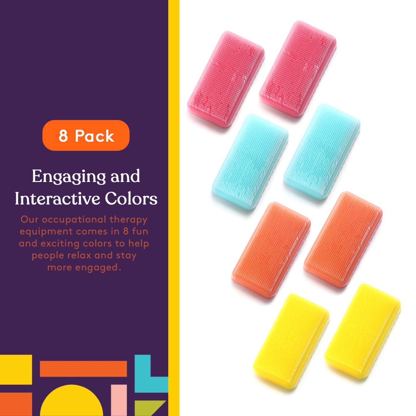 Special Supplies Therapressure Therapy Brush for Occupational and Sensory Brushing - Primary Colors - 8 Pack