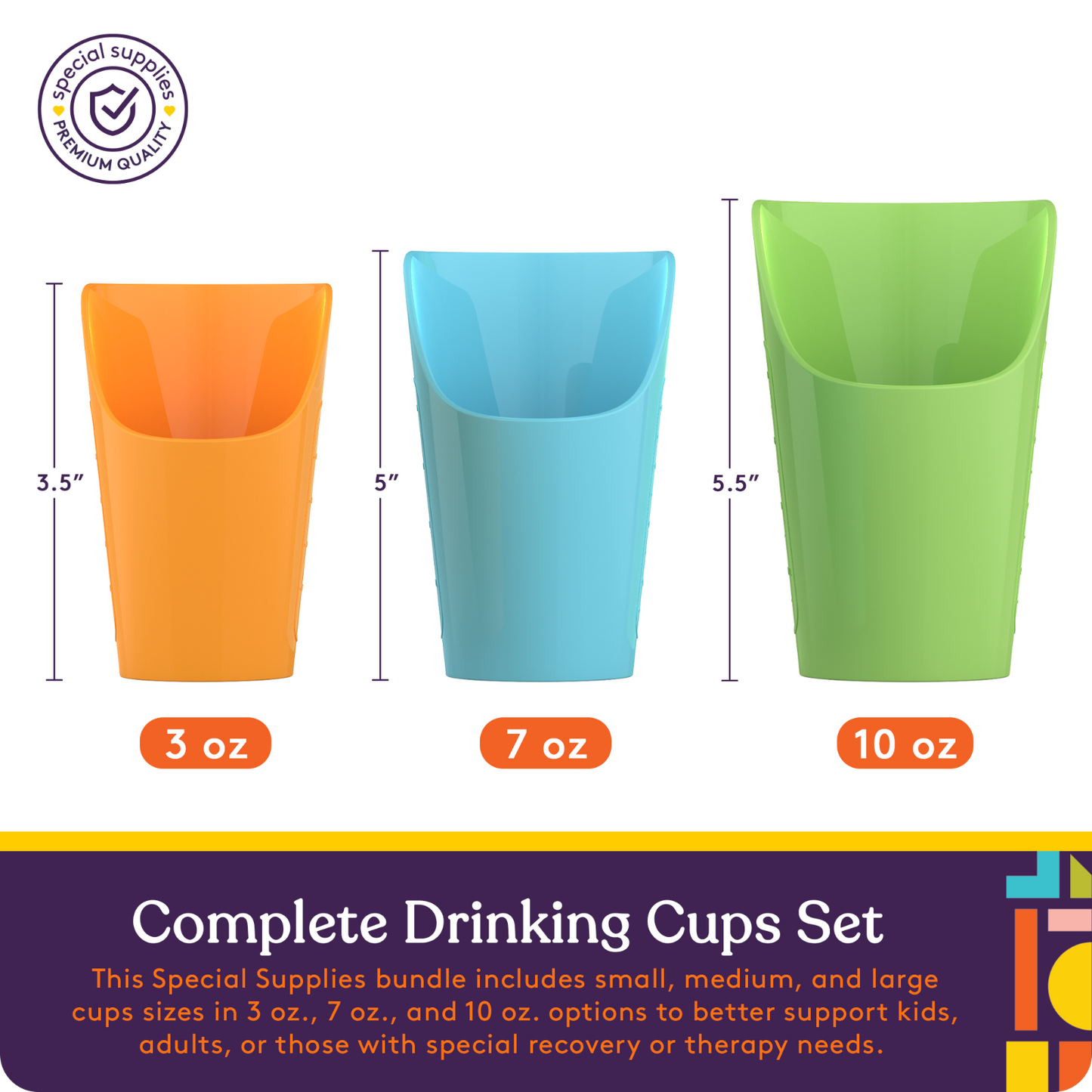 Combo Pack of 9 Flexible Drinking Cups with Nose Mold Cutout, 9 Pc. Set for Physical Therapy