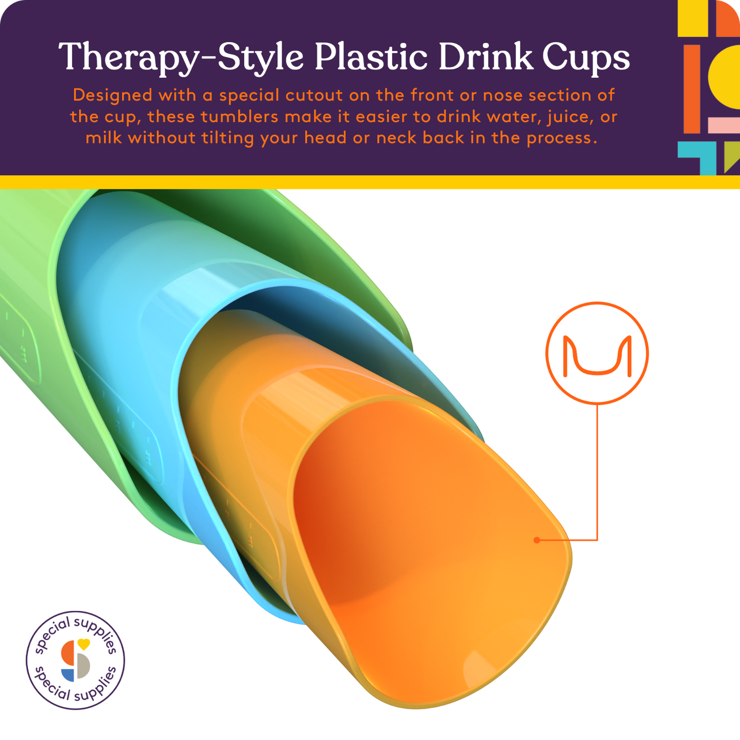 Combo Pack of 9 Flexible Drinking Cups with Nose Mold Cutout, 9 Pc. Set for Physical Therapy