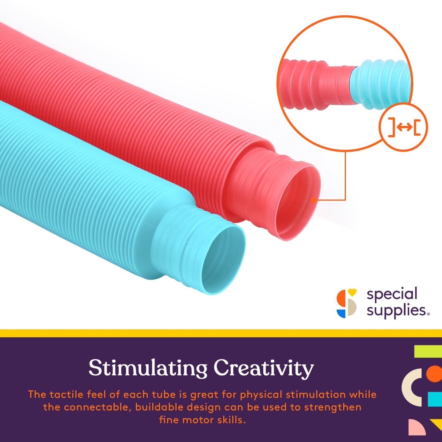 Fun Pull and Pop Tubes for Kids Stretch, Bend, Build, and Connect Toy, Provide Tactile and Auditory Sensory Play, Colorful, Heavy-Duty Plastic by Special Supplies: 8-Pack