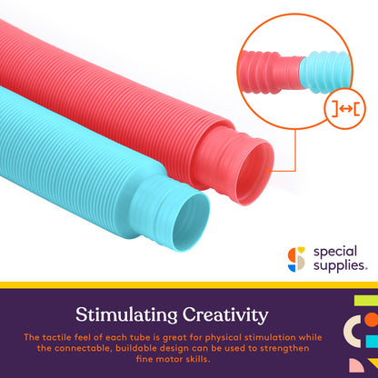 Fun Pull and Pop Tubes for Kids Stretch, Bend, Build, and Connect Toy, Provide Tactile and Auditory Sensory Play, Colorful, Heavy-Duty Plastic by Special Supplies: 8-Pack