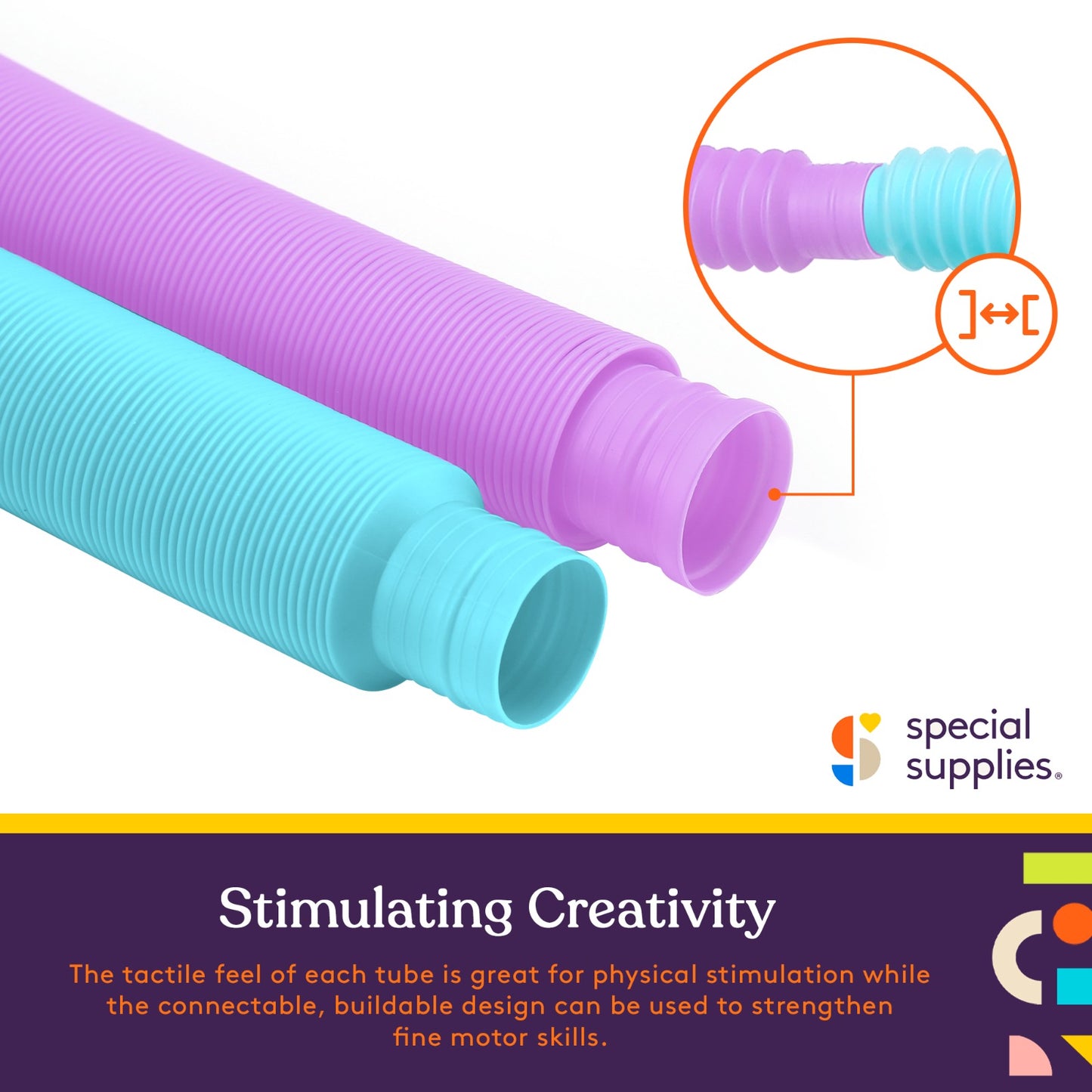 Fun Pull and Pop Tubes for Kids Stretch, Bend, Build, and Connect Toy, Provide Tactile and Auditory Sensory Play, Colorful, Heavy-Duty Plastic by Special Supplies: 8-Pack