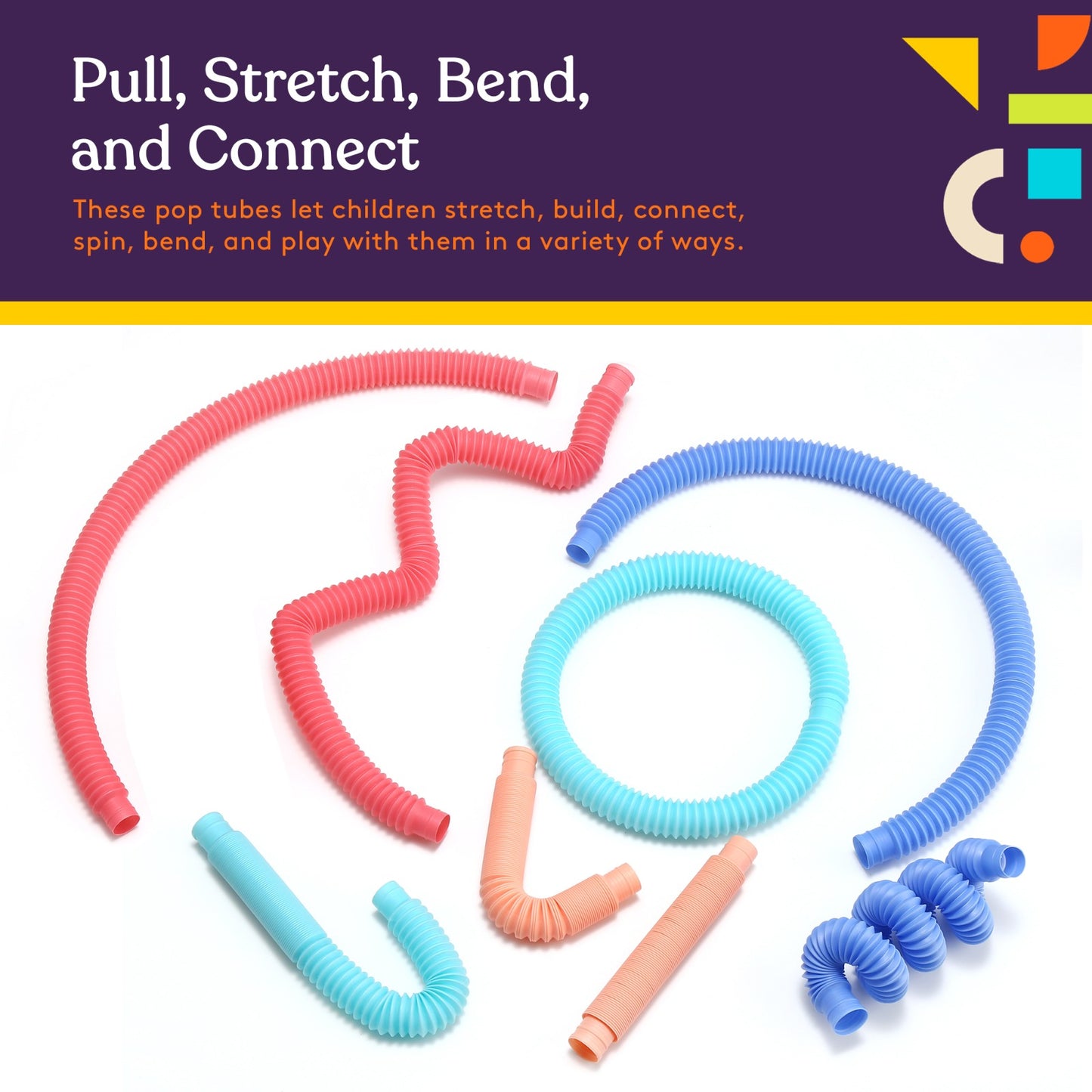 Fun Pull and Pop Tubes for Kids Stretch, Bend, Build, and Connect Toy, Provide Tactile and Auditory Sensory Play, Colorful, Heavy-Duty Plastic by Special Supplies: 8-Pack