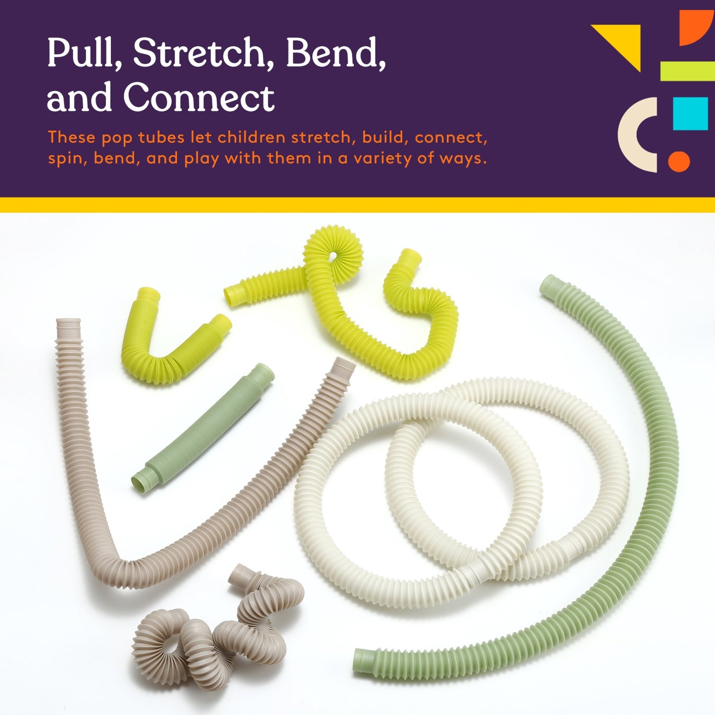 Fun Pull and Pop Tubes for Kids Stretch, Bend, Build, and Connect Toy, Provide Tactile and Auditory Sensory Play, Colorful, Heavy-Duty Plastic by Special Supplies: 8-Pack