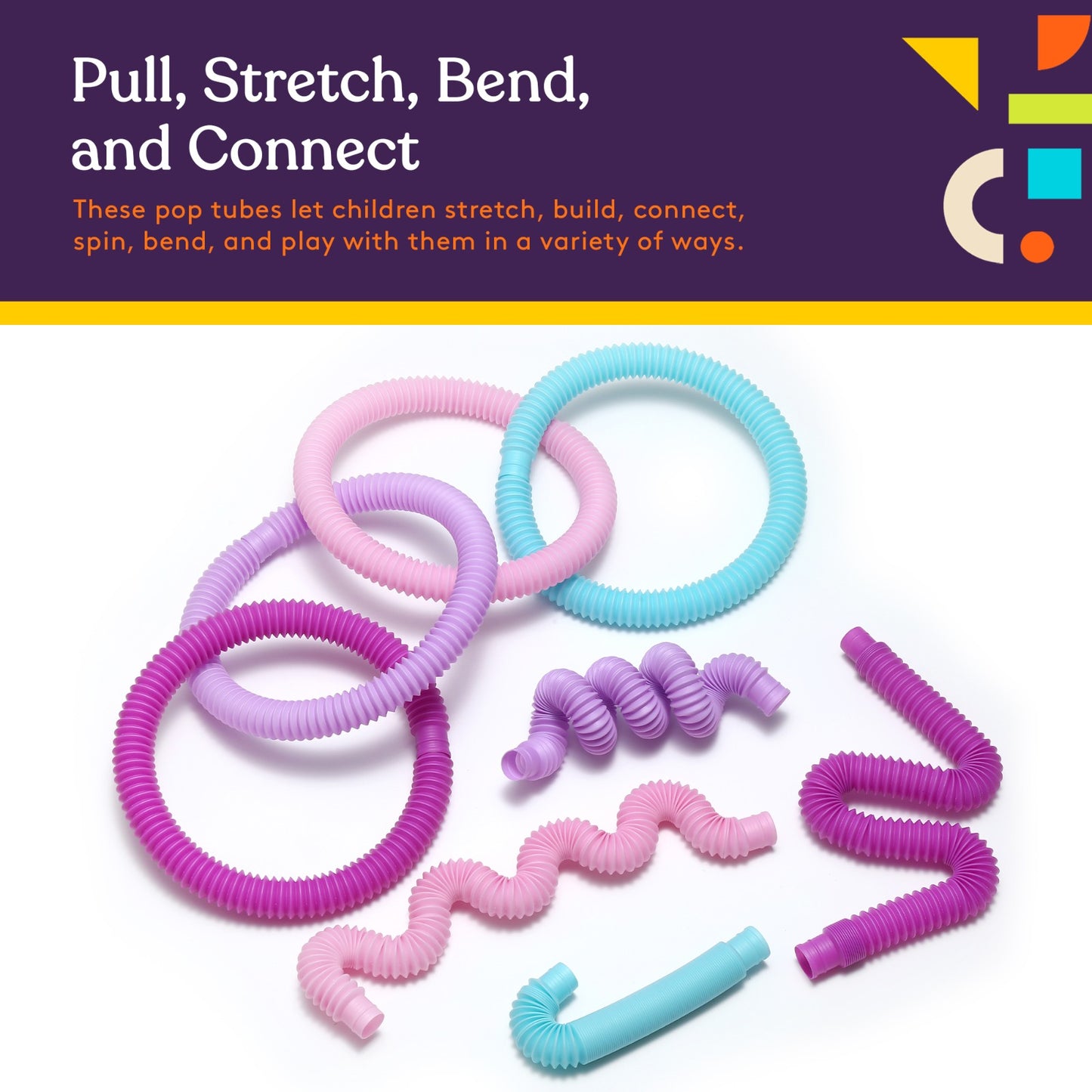 Fun Pull and Pop Tubes for Kids Stretch, Bend, Build, and Connect Toy, Provide Tactile and Auditory Sensory Play, Colorful, Heavy-Duty Plastic by Special Supplies: 8-Pack