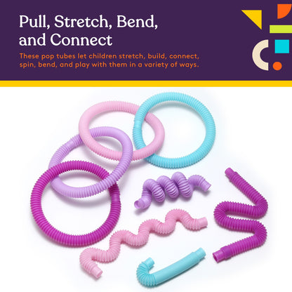 Fun Pull and Pop Tubes for Kids Stretch, Bend, Build, and Connect Toy, Provide Tactile and Auditory Sensory Play, Colorful, Heavy-Duty Plastic by Special Supplies: 8-Pack