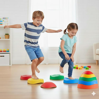 Stackable Stepping Balance Stones for Kids, Indoor and Outdoor, Non-Slip Edging, Set of 5