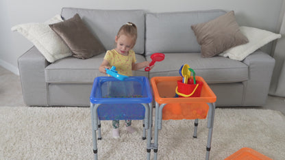 Sensory Activity Table for Kids and Toddlers with 2 Plastic Buckets, Easy Build Frame, and 7 Beach Toys for Interactive, Hands-On Learning Water, Sand, and STEM Play