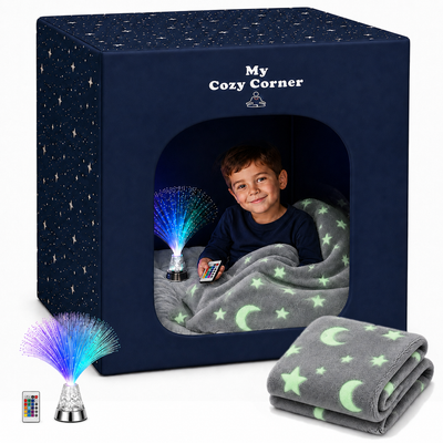 Special Supplies Blackout Sensory Tent for Kids, Calming Play Room with Fiber Optic Lamp and Glow-in-The-Dark Fuzzy Blanket