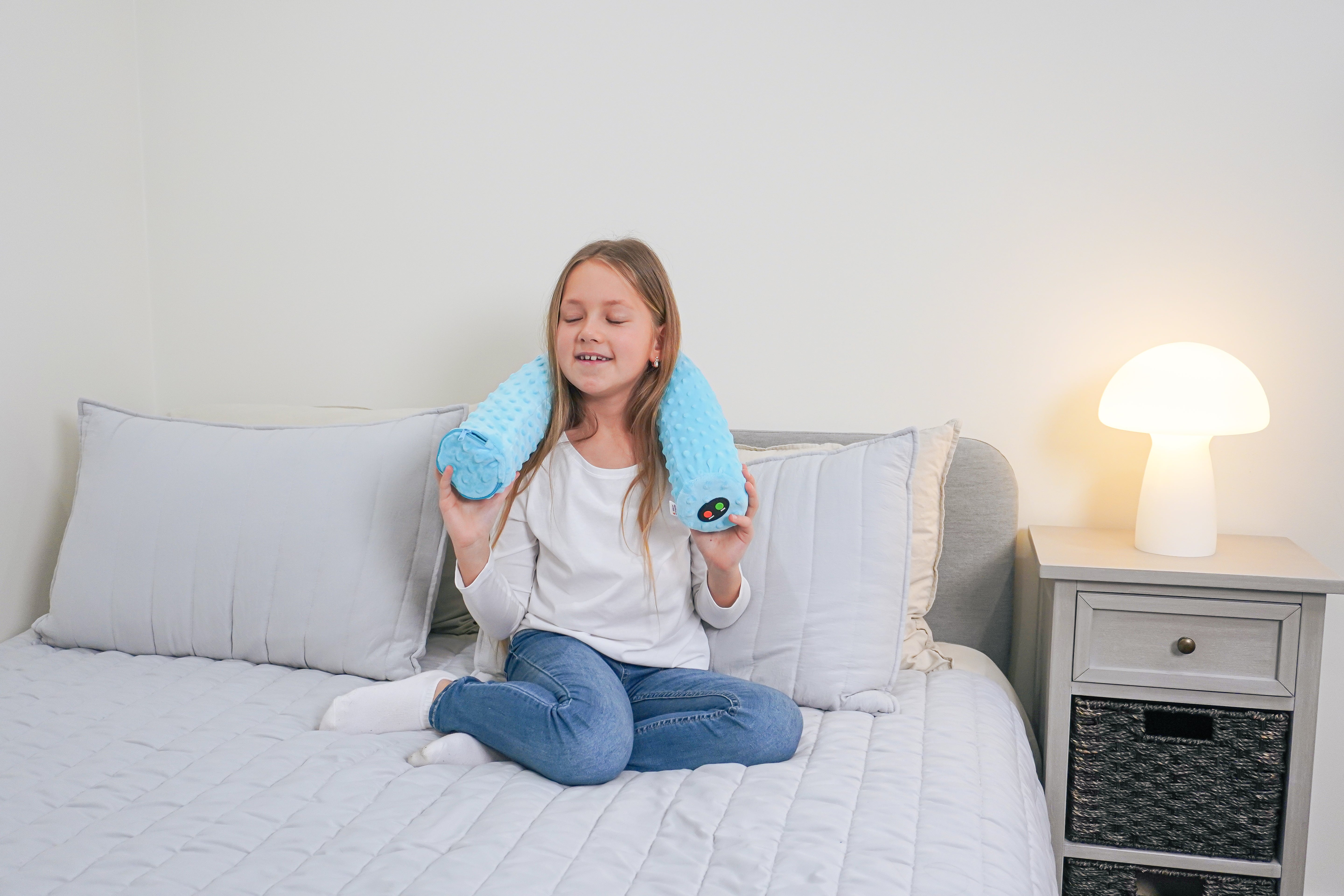Special Supplies Sensory Vibrating Neck Pillow for Kids and Adults Plush Velvet Soft Cover with Textured Therapy Stimulation, Mind and Body Calming Relaxation- Blue