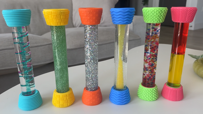 Special Supplies Liquid Motion Bubbler Toy Cool Tubes 6-Pack Colorful Hourglass Timer with Droplet Movement, Bedroom, Sensory Play, Cool Home or School, with Silicone Textured Covers