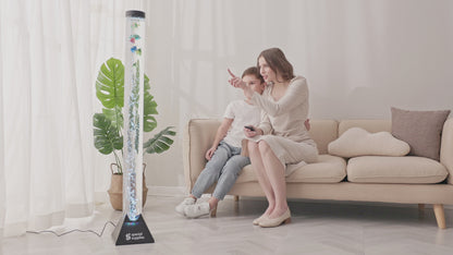 Aquarium Sensory Fish Bubble Light Tube with 16 LED Color Changing Nightlight Effect, Remote Control, and 5 Fishes, Colorful Floor Standing Lamp for Kids and Adults (4 feet)