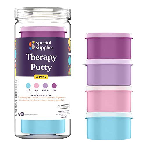 Special Supplies Therapy Putty for Kids and Adults - Resistive Hand Exercise Stress Relief Therapy Putty Kit, Set of 4 Strengths, Three Ounces of Each Putty