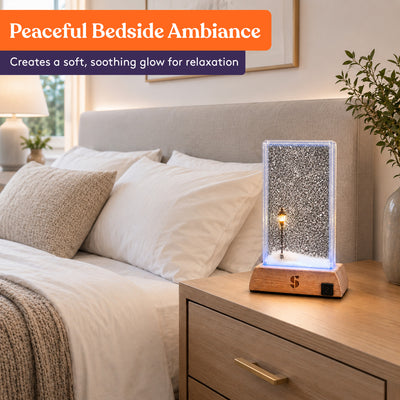 Special Supplies Soft Snowfall Glow Lamp with 3 Color LED Modes, Sensory Night Light with Floating Snow Effect, Acrylic Mood Lamp with Wooden Base for Bedroom Desk Office Relaxation Decor