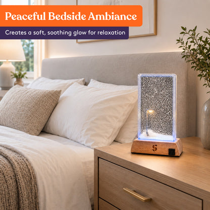 Special Supplies Soft Snowfall Glow Lamp with 3 Color LED Modes, Sensory Night Light with Floating Snow Effect, Acrylic Mood Lamp with Wooden Base for Bedroom Desk Office Relaxation Decor