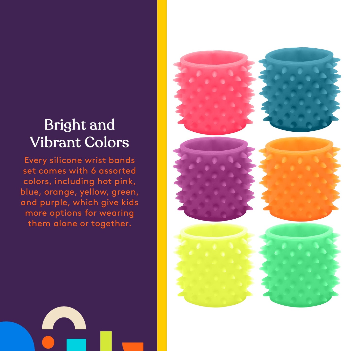 Special Supplies Sensory Fuzzy Band Bracelets for Kids, 6 Pack, Flexible and Stretchy Wearable Sensory Toys, Tactile Silicone Squiggly Touch, Bright and Colorful Wristbands