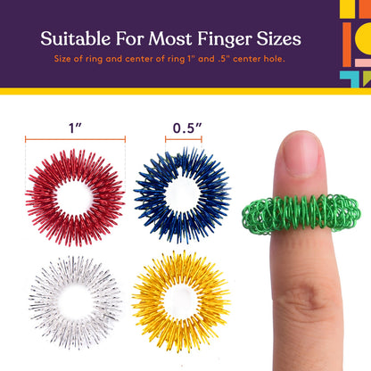 Spiky Sensory Finger Acupressure Ring Set (Pack Of 10) By Special Supplies Cool Hand Fidget Toy For Kids Teens & Adults-Silent Stress Reducer & Massager - Helps With Focus ADHD & Autism