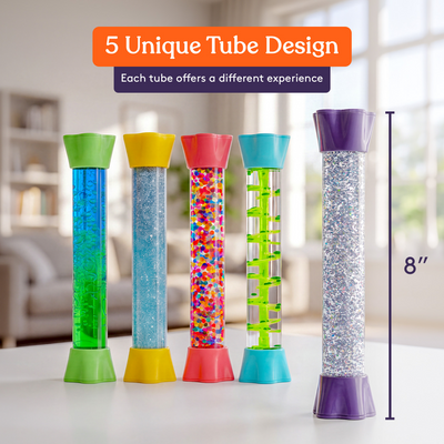 Liquid Motion Bubbler Toy Cool Tubes 5-Pack Colorful Hourglass Timer with Droplet Movement, Bedroom, Sensory Play, Cool Home or School