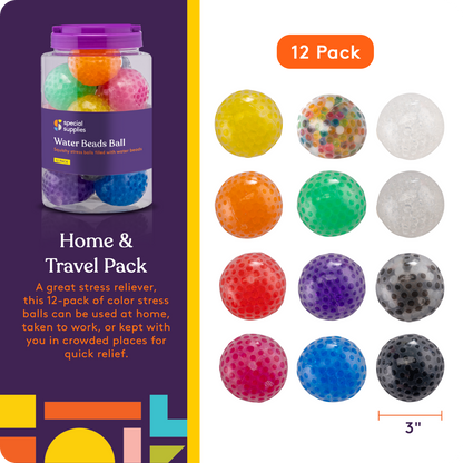 Special Supplies Squish Water Beads Stress Ball (12-Pack) Squeeze, Color Sensory Toy - Relieve Tension, Stress - Home, Travel and Office Use - Fun for Kids and Adults (Squishy)