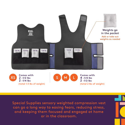 WEIGHTED - Sensory Compression Vest for Kids with Processing Disorders ADHD and Autism Calming and Supportive with Adjustable Weight Fit