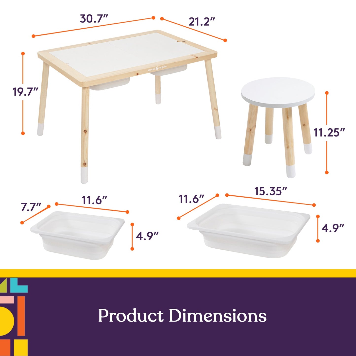 Kid’s Sensory Table Set with Deep Water and Sand Bins, Writable Lids, Chalk and Dry Erase Markers, and 2 Children’s Stools