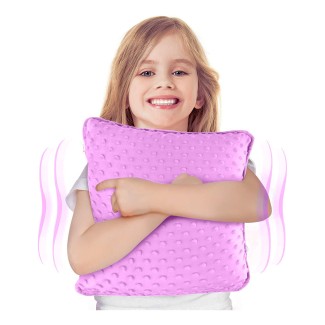 Vibrating Sensory Pillow for Kids and Adults, 12” x 12” Plush Velvet Soft Cover with Textured Therapy Stimulation, HUG TO ACTIVATE, (Purple)