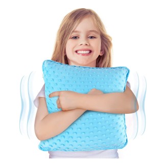 Vibrating Sensory Pillow for Kids and Adults, 12” x 12” Plush Velvet Soft Cover with Textured Therapy Stimulation, HUG TO ACTIVATE, (Blue)