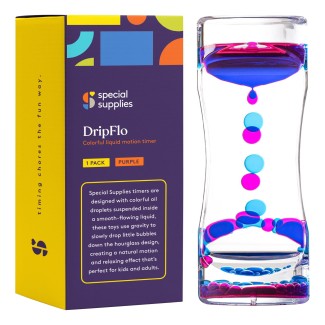 Special Supplies Liquid Motion Bubbler Toy (1-Pack) Colorful Hourglass Timer with Droplet Movement, Bedroom, Kitchen, Bathroom Sensory Play, Cool Home or Desk Decor (Purple)