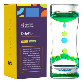 Special Supplies Liquid Motion Bubbler Toy (1-Pack) Colorful Hourglass Timer with Droplet Movement, Bedroom, Kitchen, Bathroom Sensory Play, Cool Home or Desk Decor (Green)
