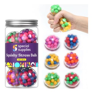 Squishy Stress Ball (6-Pack) Squeeze, Color Sensory Toy - Relieve Tension, Stress - Home, Travel and Office Use - Fun for Kids and Adults (Squishy)
