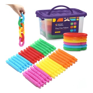 Special Supplies 30-Pack MINI Fun Pull and Pop Tubes Mini for Kids Stretch, Bend, Build, and Connect Toy, Provide Tactile and Auditory Sensory Play, Colorful, Heavy-Duty Plastic