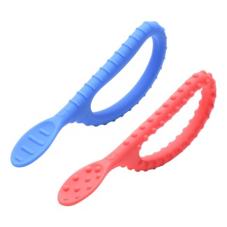 Special Supplies Duo Spoon Loops Oral Motor Therapy Tools, 2 Pack, Textured Stimulation and Sensory Input Treatment for Babies, Toddlers or Kids, BPA Free Silicone with Flexible, Easy Handle-Red & Blue