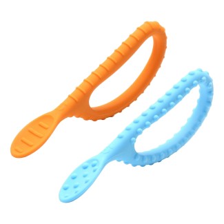 Special Supplies Duo Spoon Loops Oral Motor Therapy Tools, 2 Pack, Textured Stimulation and Sensory Input Treatment for Babies, Toddlers or Kids, BPA Free Silicone with Flexible, Easy Handle-Blue & Orange