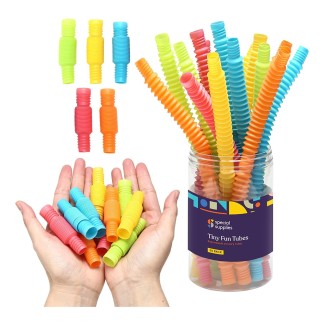 Special Supplies 30-Pack Fun Pull and Stretch Tubes for Kids - Pop, Bend, Build, and Connect Toy, Provide Tactile and Auditory Sensory Play, Colorful, Heavy-Duty Plastic (TINY)