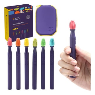 Sensory Mouth Brushes and Oral Stimulation Tools for Kids and Adults, 6 Pack, with Soft Textured Heads, Travel Case Included